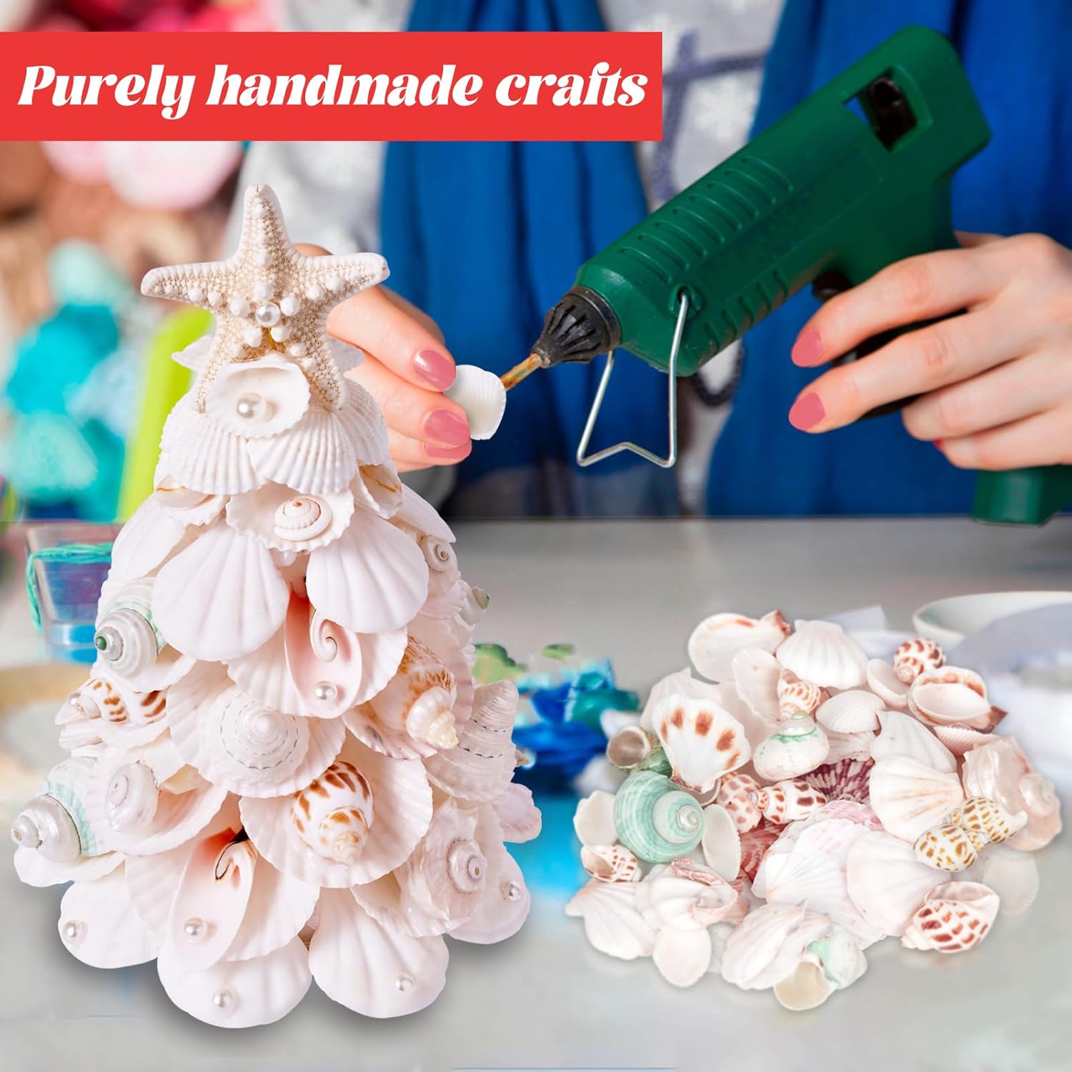 Sea Shells Handmade Crafts Tabletop Shells Tree for Christmas & Beach Decoration, Party Birthday Gift, Home Decor, Collectible Figurines