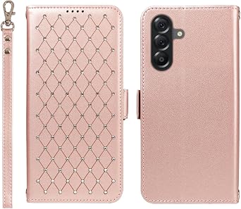 for Samsung Galaxy A56 5G/M56 Wallet Case with RFID Blocking, Card Slots & Kickstand | PU Leather Folio Cover with Lanyard Strap - Galaxy A56 5G/M566.7" Case Rose Gold