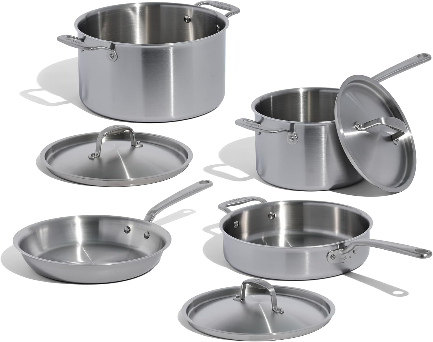 Made In Cookware – 7 Piece Stainless Steel Cookware Set – 5-Ply Stainless Clad – Includes Frying Pan, Saucepan, Saute Pan, Stock Pot – Professional Cookware – Crafted in Italy – Induction Compatible