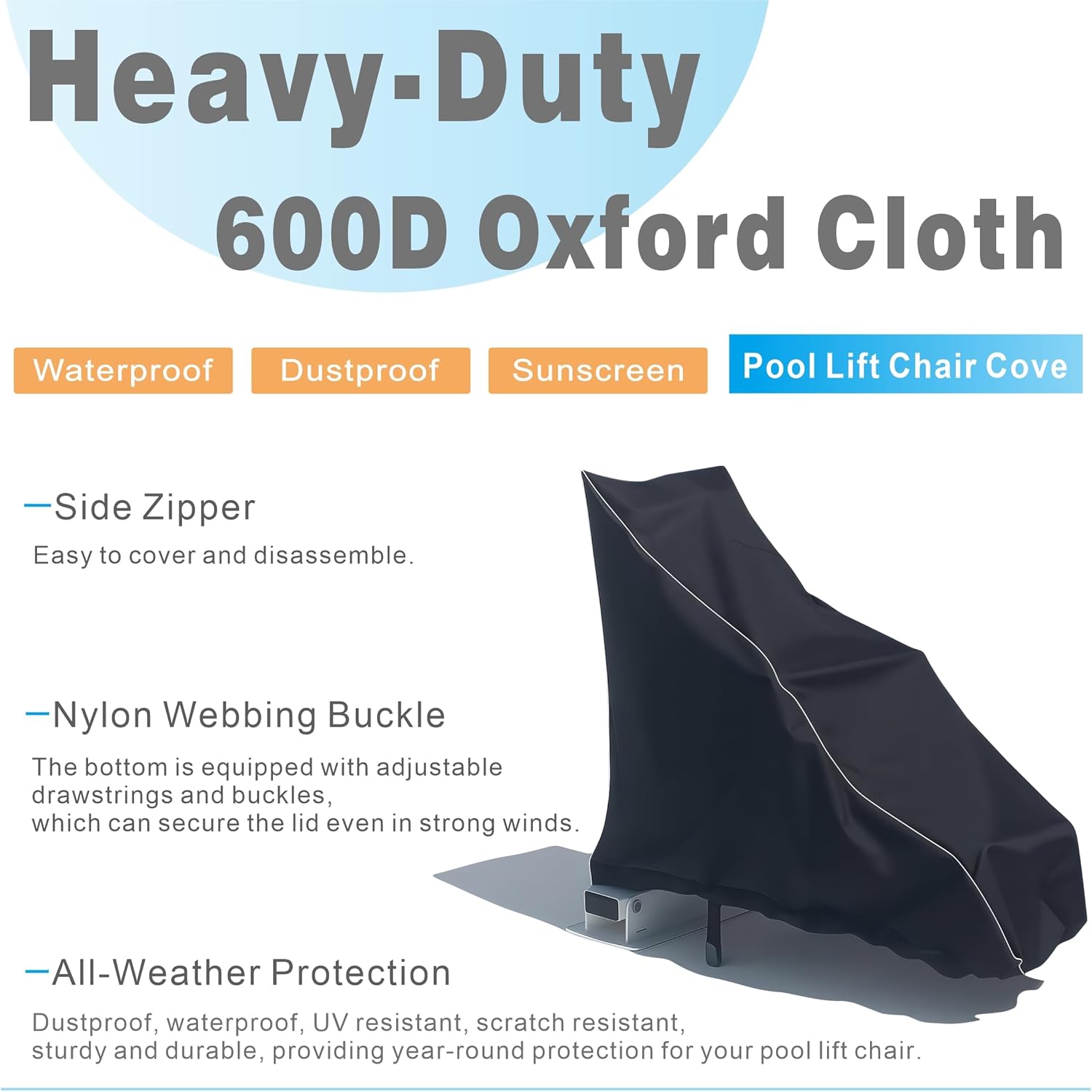 Pool Lift Chair Cover, Heavy Duty Waterproof & Dustproof, UV Resistant, fits Global lift Corp Pool Lift Chair, All-Weather Protection - With Zipper.