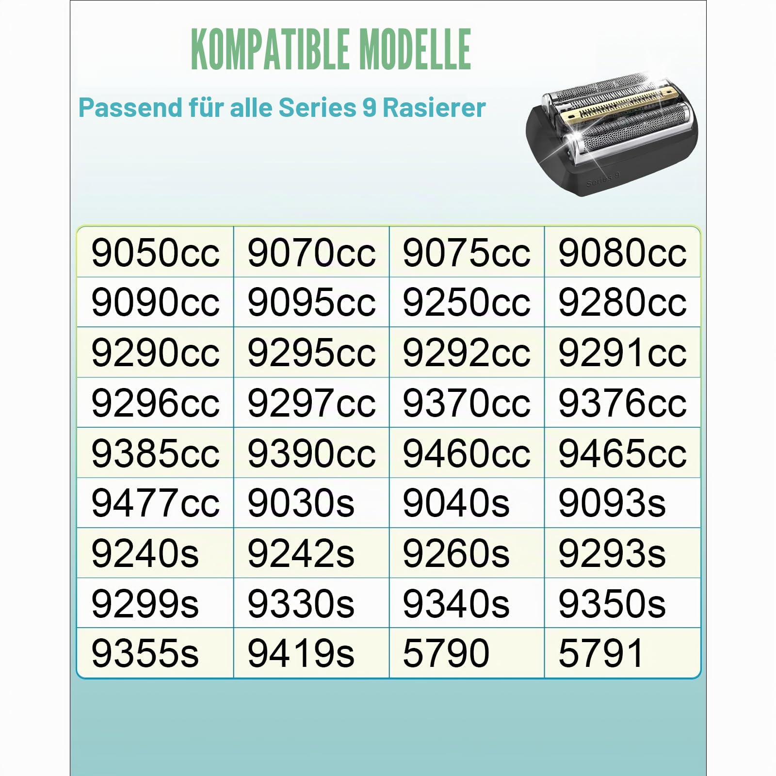 Ersatz-Rasiererkopf 92B, kompatibel mit Bra** Serie 9 9477cc, 9330s, 9465cc, 9460cc, 9419s, 9390cc, 9385cc (92B – 1 Pack)