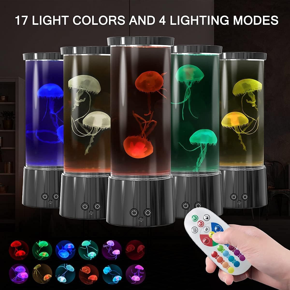 Lampe méduse pour aquarium avec télécommande, 17 couleurs pour éclairage d'ambiance, décoration, cadeaux de Noël pour enfants