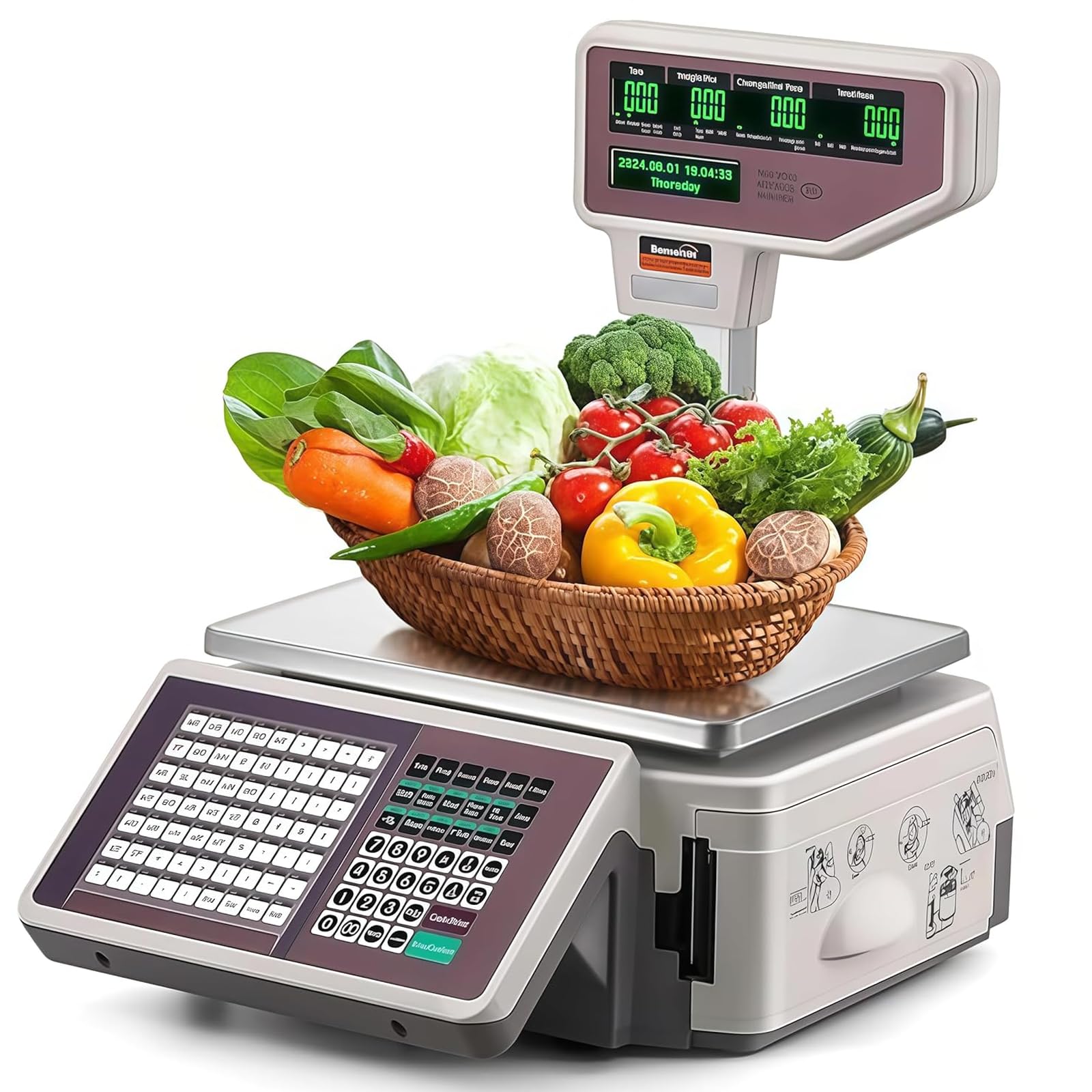 Xjymposium Label Printing Scale 30kg, Barcode Weighing Cash Register With Dual Display, Thermal Printer For Small Business Retail Store Deviceandscanner