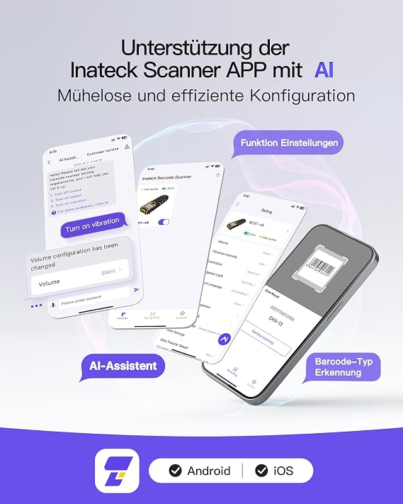Inateck BCST-49 Portable Barcode Scanner Wireless 1D with Display