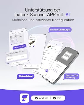 Inateck BCST-49 Portable Barcode Scanner Wireless 1D with Display