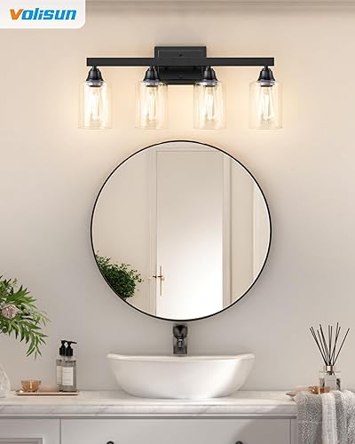 Miniatura 6 de VOLISUN Lámparas de baño de color negro mate, 4 luces de tocador de baño sobre espejo, modernas luces de tocador para baños, accesorios de