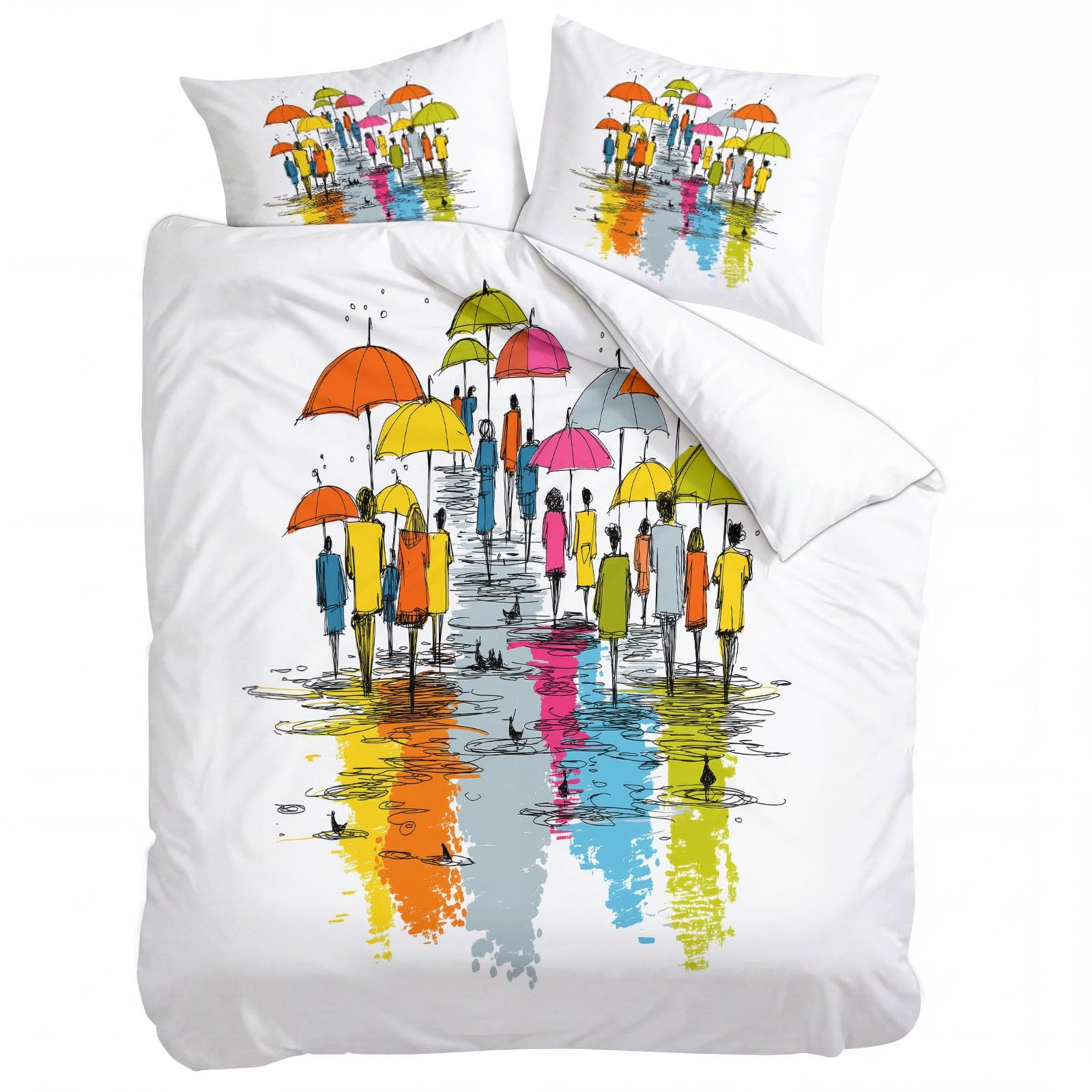 Komplet pościeli dziecięcej 200 x 200 cm deszcz uliczny parasol poszwa na kołdrę, kreskówka 3-częściowa pościel dla dziewczynki chłopca - biała poszwa na kołdrę z mikrofibry z 2 poszewkami na poduszki
