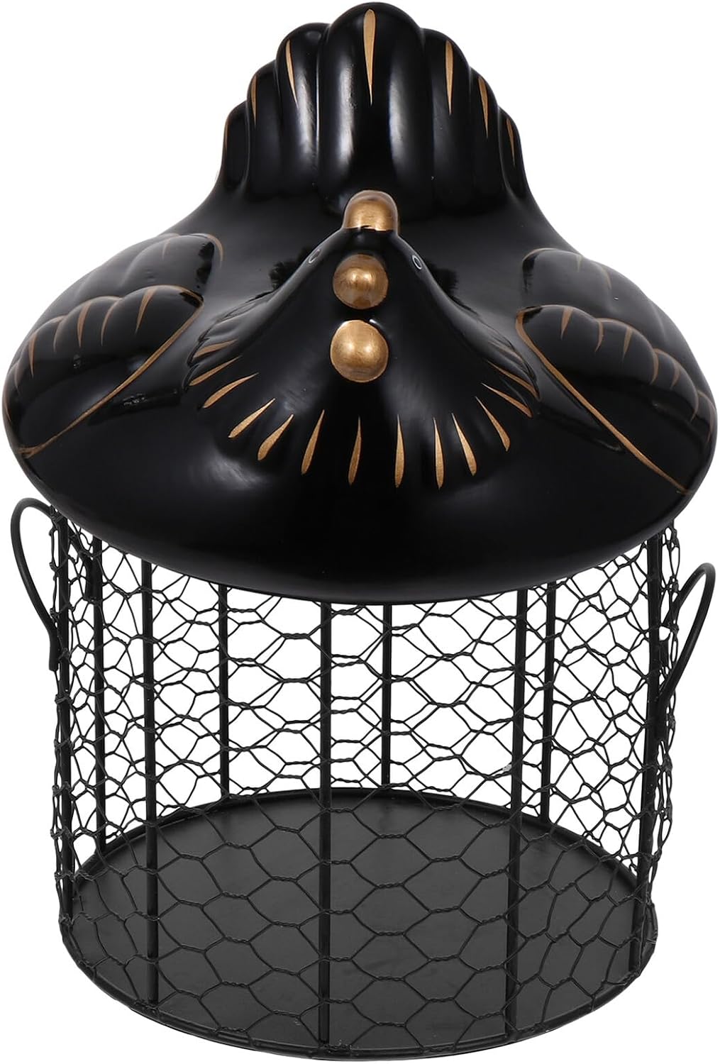 Ceramic Covered Egg Basket with Metal Kitchen Storage Basket Black Decorative Line Household Goods Container for Pantry and Fruit Organization