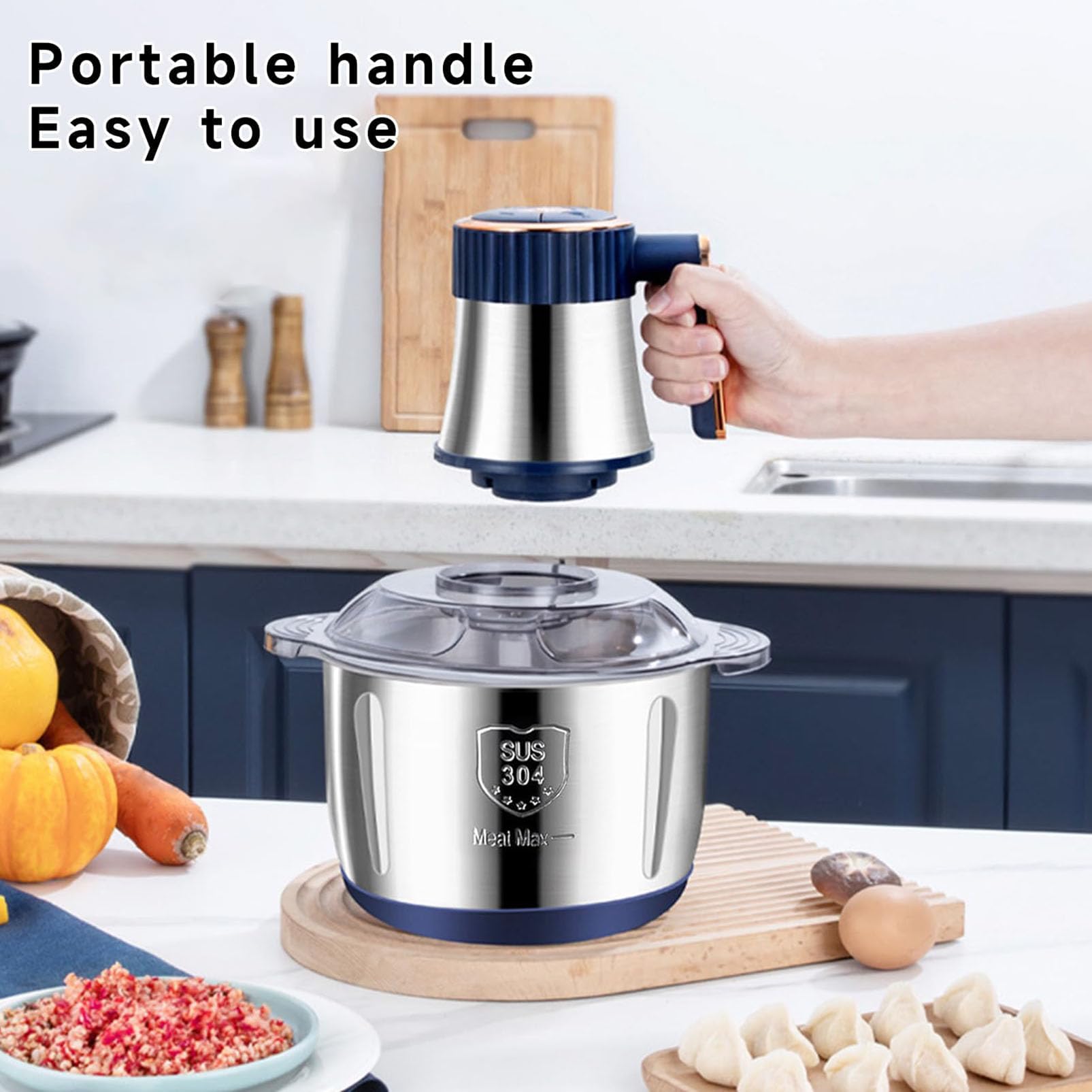 Genérico Picadora de Carne eléctrica de 500 W, Mini picadora de Alimentos de 5 L con 6 Cuchillas, 5 velocidades Ajustables para cocinar en la Cocina, Preparar Comida para bebés y Mascotas (Azul).