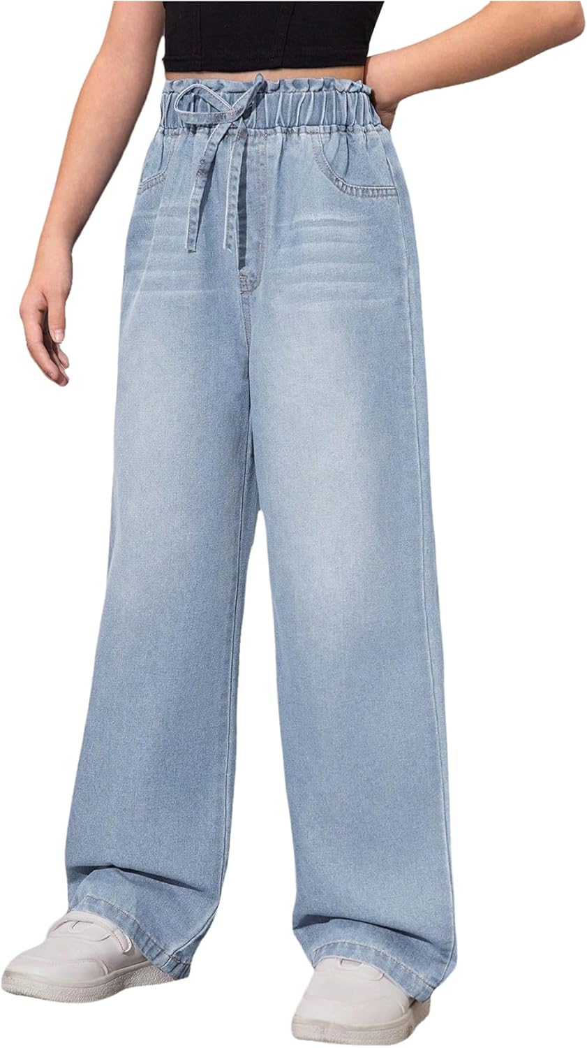 RoseSeek Girl's Baggy Wide Leg Jeans High Elastic Waisted Denim Pants Casual Jeans with Bow Y2K Streetwear - Image 2
