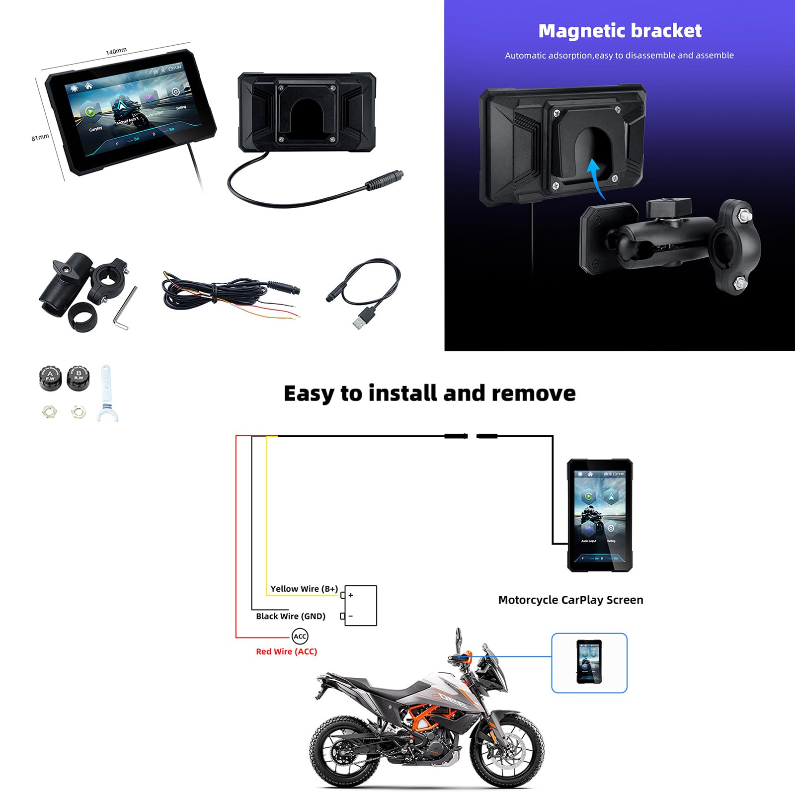 5" Navigazione Digitale Portatile per Moto Wireless CarPlay Android Auto