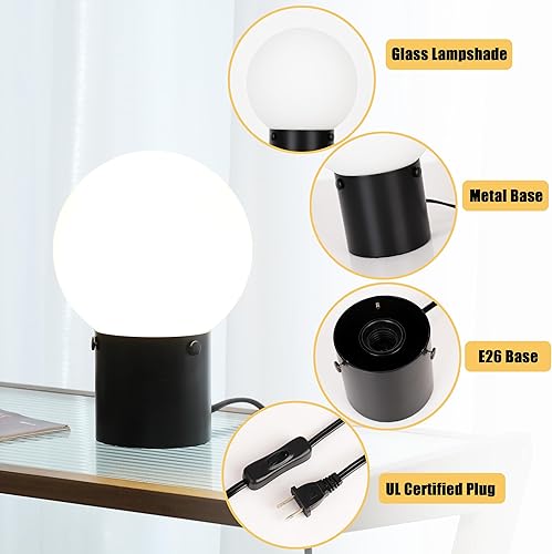 Miniatura 4 de Somniferous Juego de 2 lámparas de mesa pequeñas, lámpara de mesa negra con pantalla de globo de vidrio esmerilado, lámparas de noche modernas de
