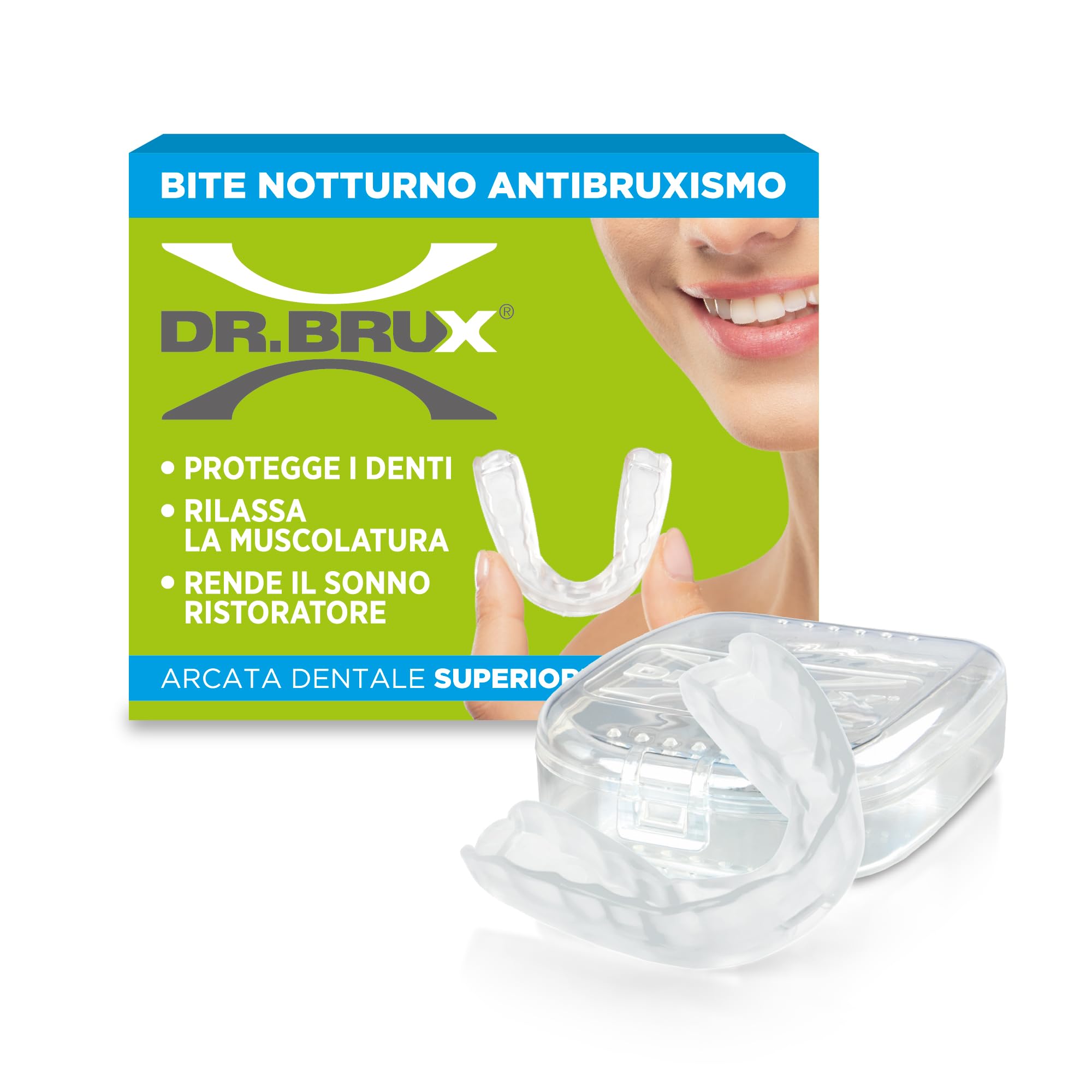 Dr. Brux - Bite Dentale Modellante da Notte, Arcata Superiore, Colore Trasparente