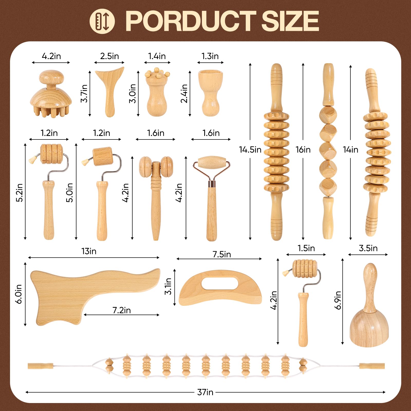 16Pcs Wood Therapy Massage Tools Set for Body Sculpting