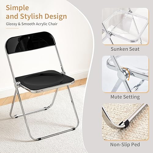 Miniatura 3 de KAIHAOWIN Silla plegable de acrílico moderna de lujo, silla plegable apilable de cristal fantasma, asiento de sala de estar de plástico de