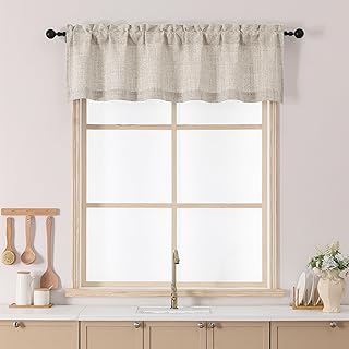 Chyhomenyc Valance for Windows, Light Filtering Faux Linen Slub Textured Small Kitchen Valance, Rod Pocket Top Window Short Curtain for Bathroom Basement Farmhouse, 60Wx14L Inch, Linen Color