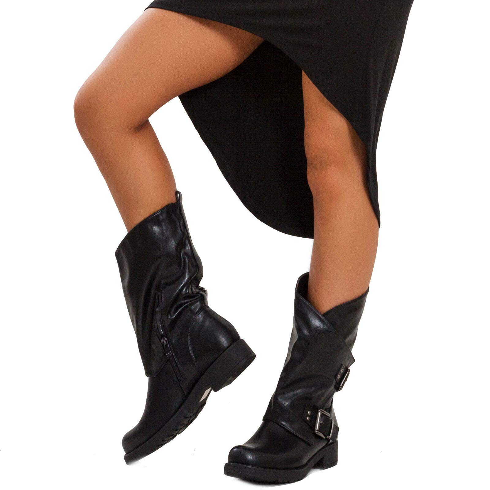 Toocool - Botas de mujer bajas Biker Boots Motociclista Botas Hebillas Anfibios SA9907