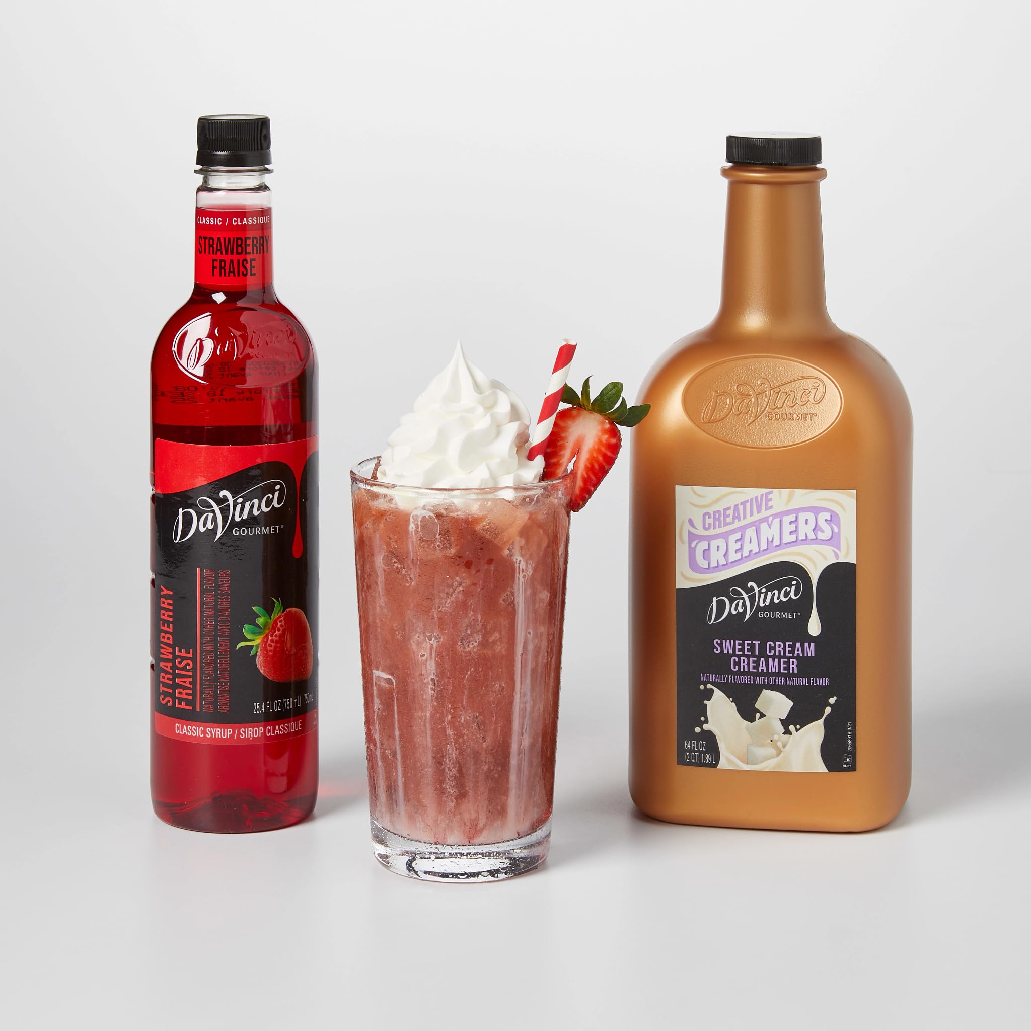 Bundle of DaVinci Gourmet Sweet Cream Creamer, 64 Fluid Ounce (Pack of 1) + DaVinci Gourmet Classic Strawberry Syrup, 25.4 Fluid Ounce (Pack of 1)