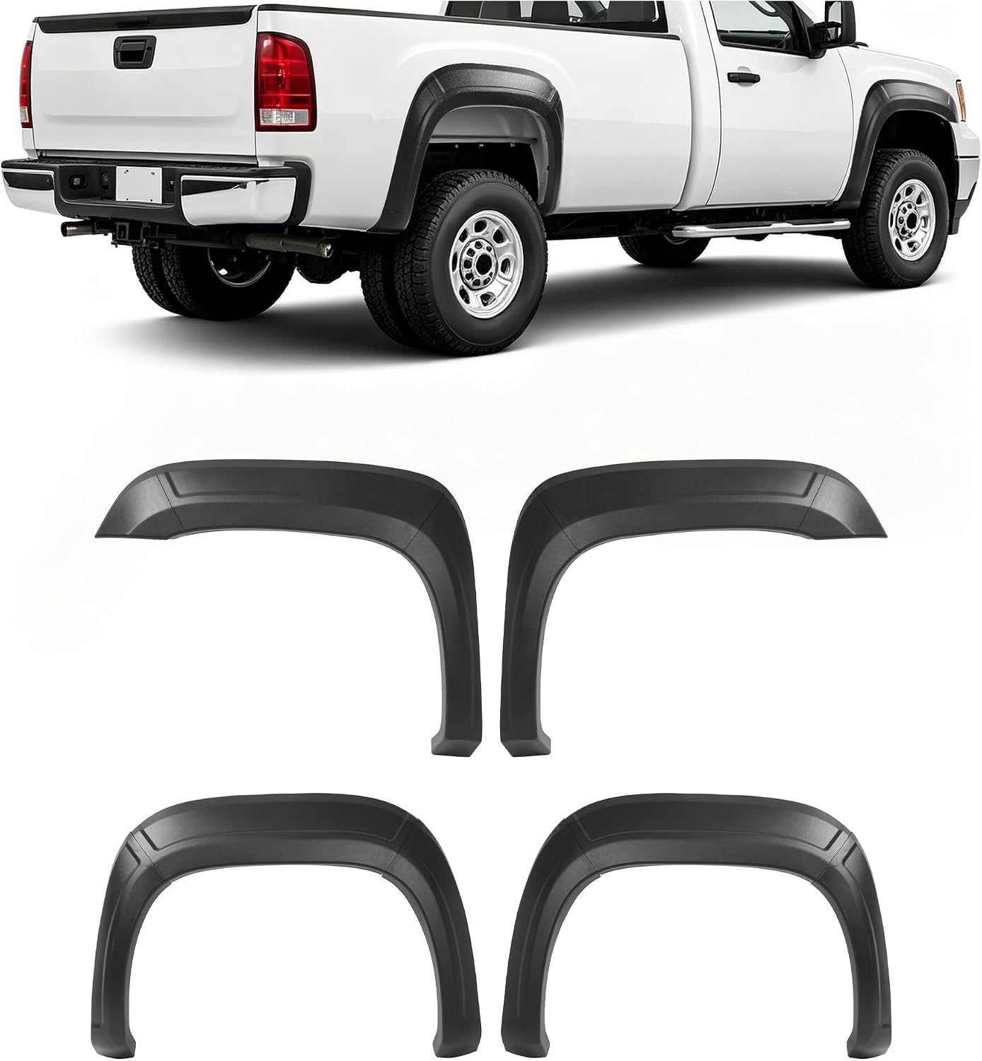 BALOCEO 4-Piece Fender Flares for 2007–2013 GMC Sierra 1500/2500HD/3500HD 6.6' Bed Textured Black