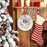 Vista 4 de Adornos redondos de cerámica para la primera Navidad en nuestro nuevo hogar, diseño de perros de San Bernardo, Bernardo, círculo de cerámica, 3