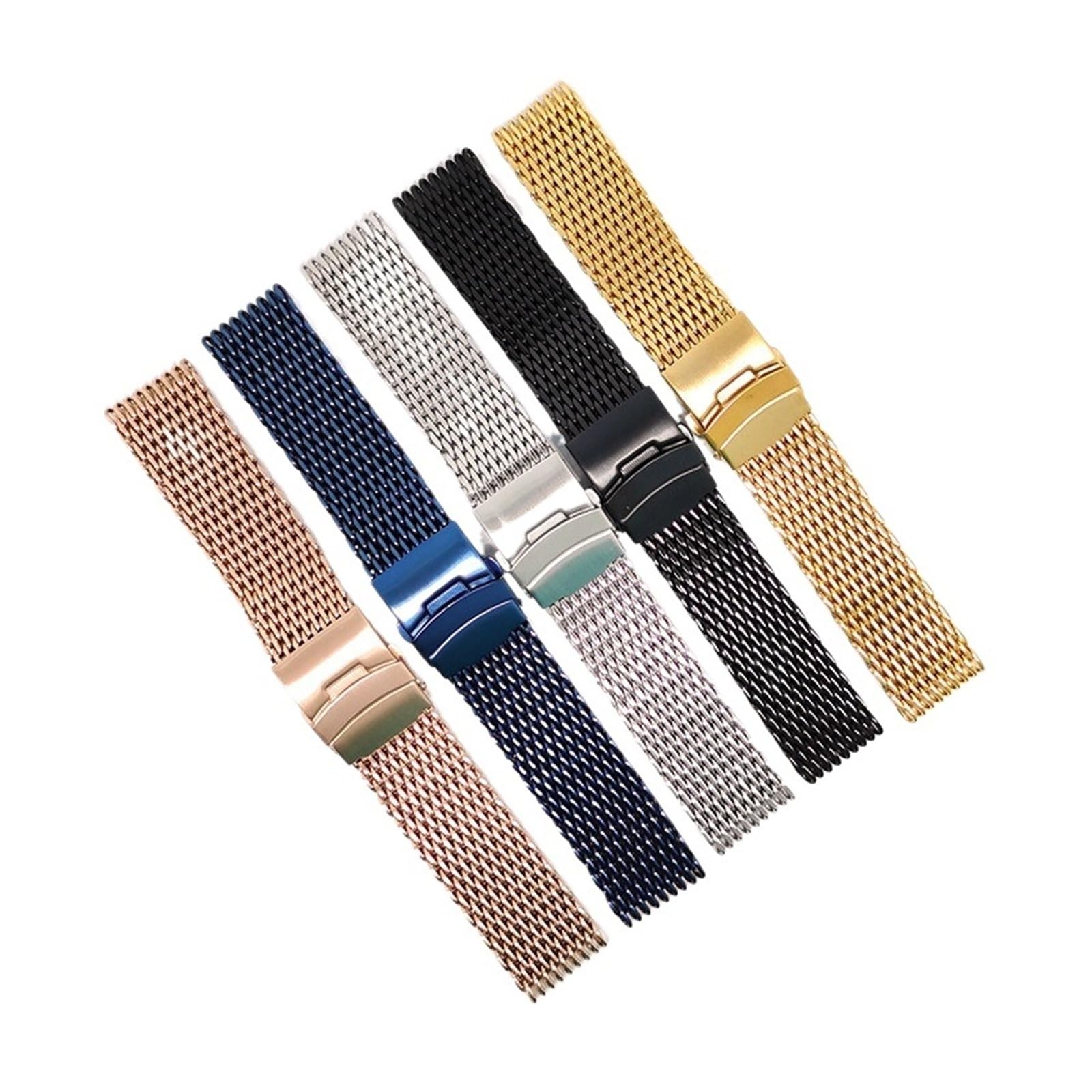Generico Cinturino in maglia milanese in acciaio inossidabile massiccio | 18/20/22/24 mm, rete metallica solida, fibbia pieghevole, traspirante, vestibilità unisex