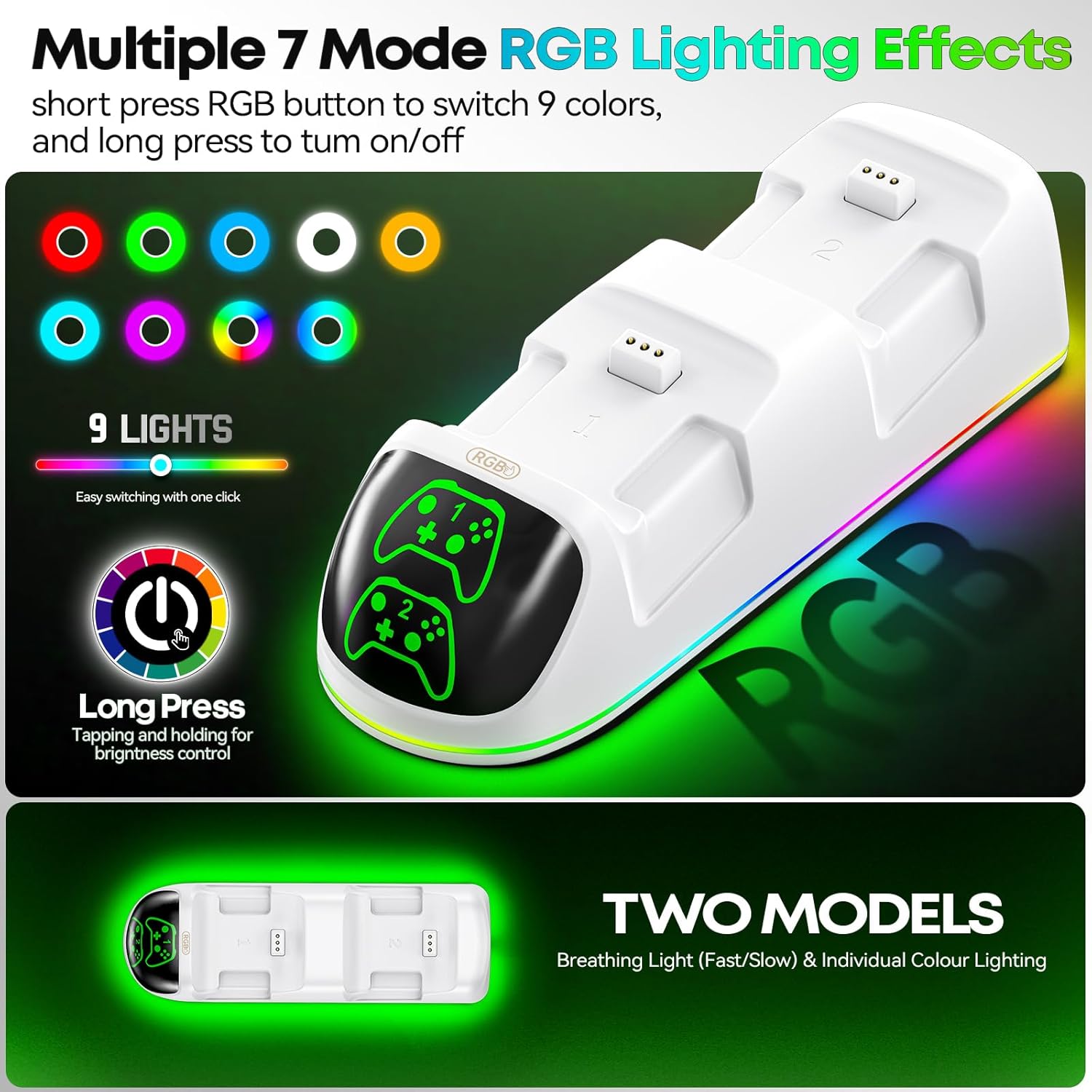 OIVO Controller Charger Compatible with Xbox Series, One/S/X Controller, Dual Charging Station Updated LED Strap,Charger Docking Station with 2 Rechargeable Battery Packs - Image 5