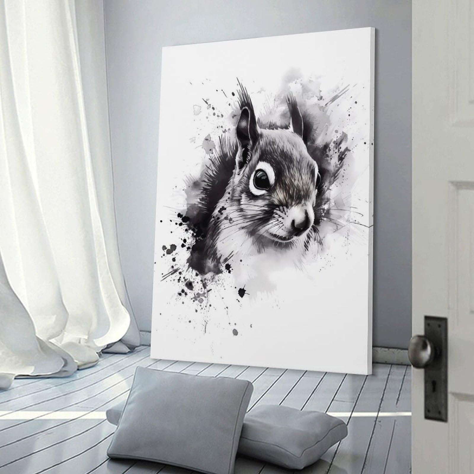 Junmoney Squirrel Watercolor Canvas Art Print 24x36inch(60x90cm), for New Homes, Bedrooms Or Workspaces, Gift Idea for Housewarming And Birthdays