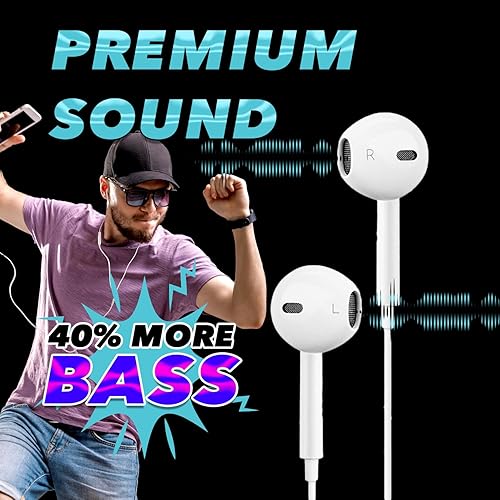 Miniatura 6 de Auriculares blancos con cable de 0.138 in, auriculares con micrófono con cable, auriculares con micrófono en línea y control de volumen, auriculares