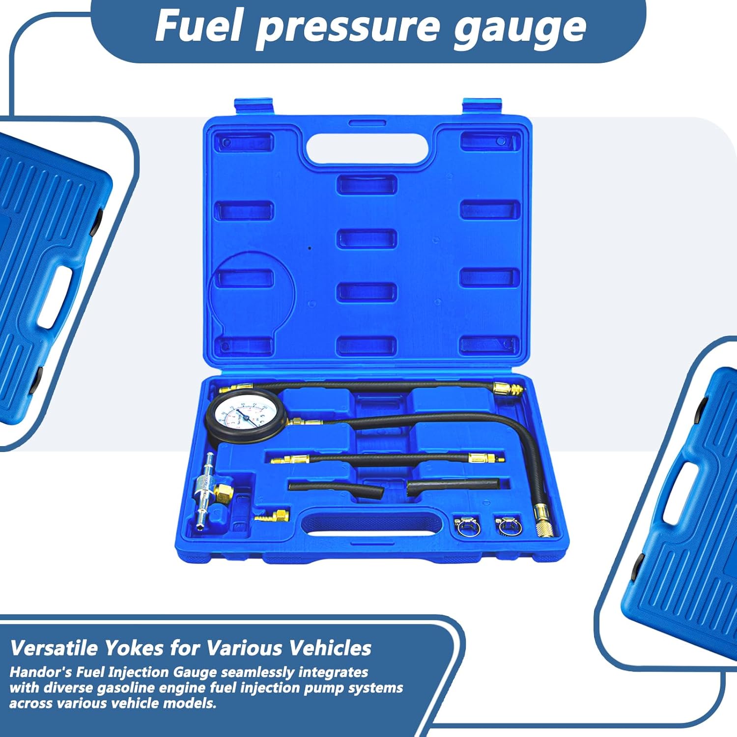 Handor Fuel Pressure Gauge - Fuel Injection Pump Pressure Tester Gauge Kit 0-100PSI Car Gasoline Gas, Oil Injector Test Manometer Tool Set