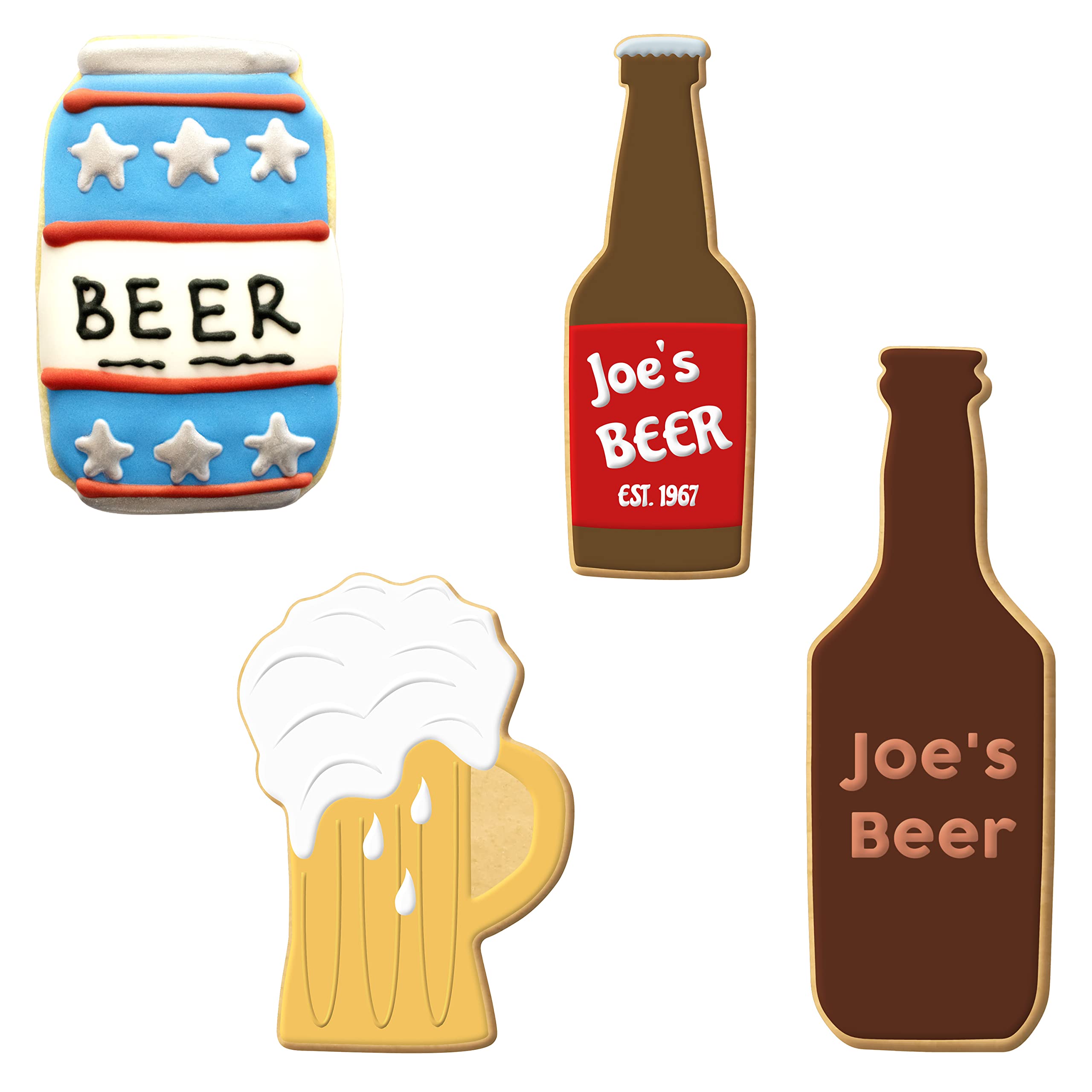 Juego de 4 cortadores de galletas para botellas y tazas, HS0465 con tarjeta de recetas de galletas de azúcar. Marca Foose USA