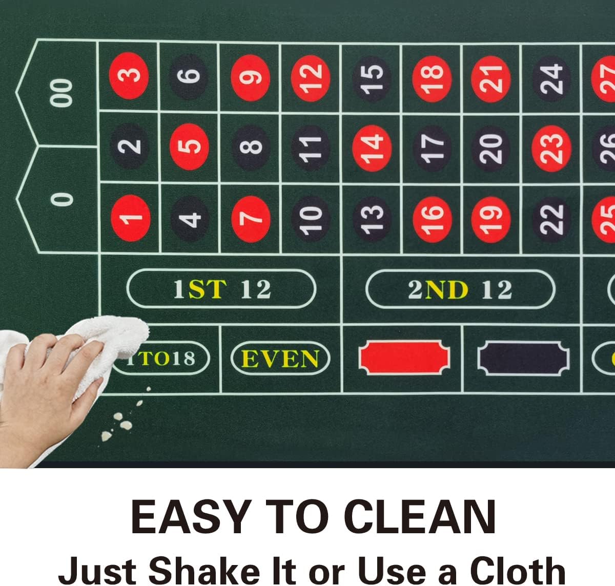 72 X 36 inch Professional Casino Roulette and Craps Tabletop Felt Layout, Up to 10 Players. 100% Fabric, Waterproof and Stain Resistant, Washable and Ironable. (Green(Roulette))