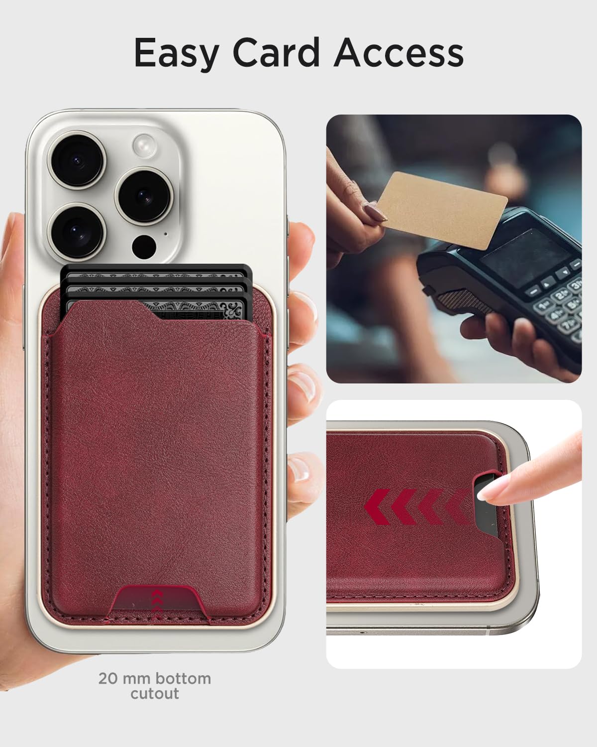 Miimall Porte Cartes Magnet pour iPhone 17 16 15 14 13 12 Séries/Google Pixel 10 9 Séries, Accueille 3 Cartes, PU Cuir Léger Ultra-Fine Chic, Compatible avec Mag-Safe Porte Cartes Magnétique, Rouge