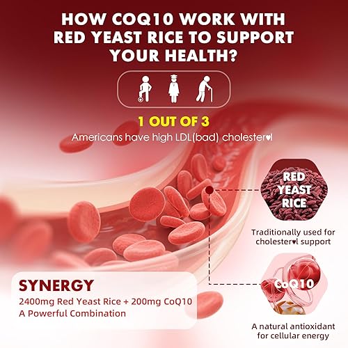 Miniatura 5 de Arroz de levadura roja con gomitas Coq10, suplemento de arroz de levadura roja, sin azúcar, sabor a frambuesa, 60 unidades