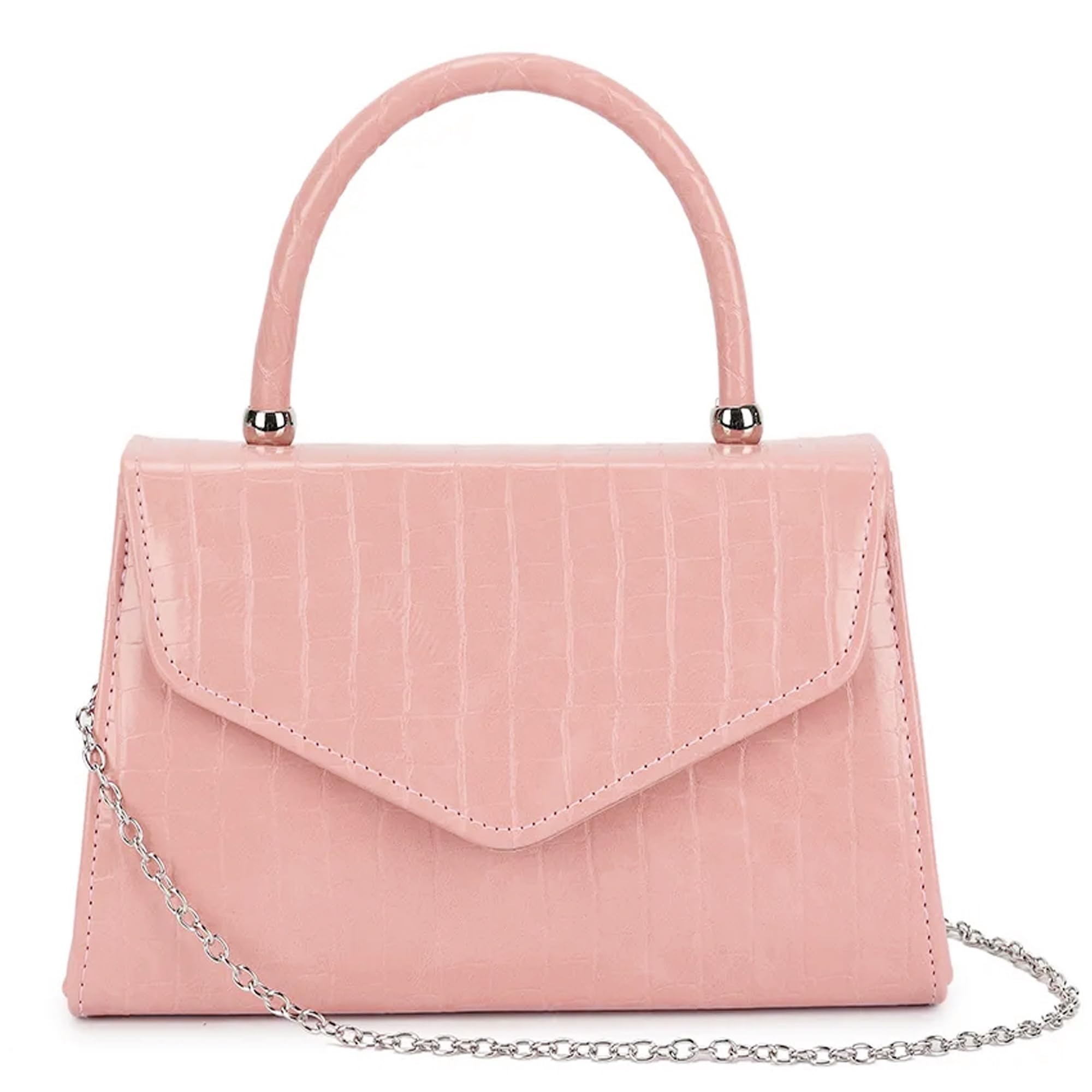 UShopUK Bolso de mano de piel sintética con estampado de cocodrilo, para novia, graduación, boda, noche, fiesta, Pinky Nude, medium