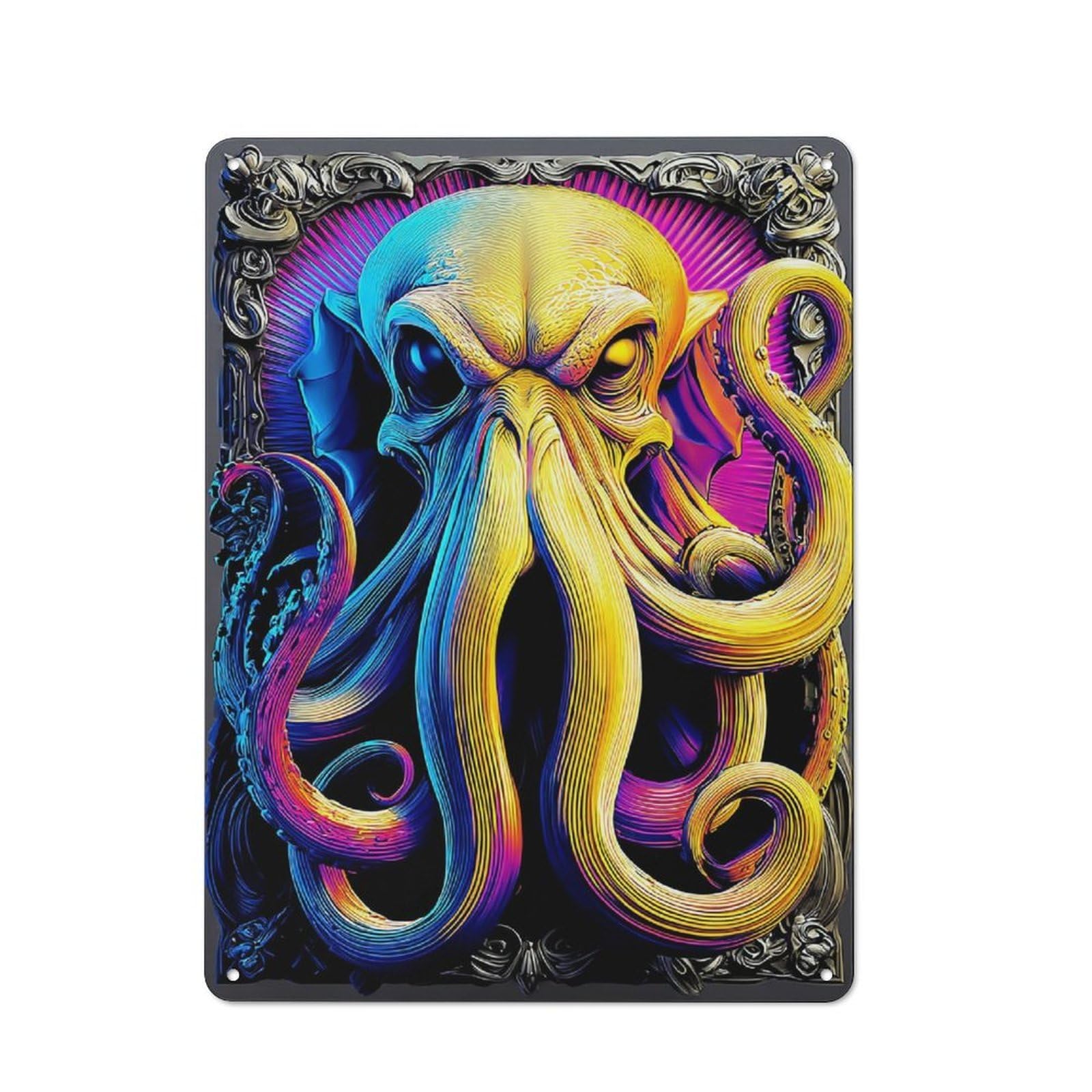 Junmoney Colorful Tentacle Portrait Retro Metal Plaque 40X30cm For Guest Room Or Hallway, Housewarming Present For People Styling Guest Room And Hallway
