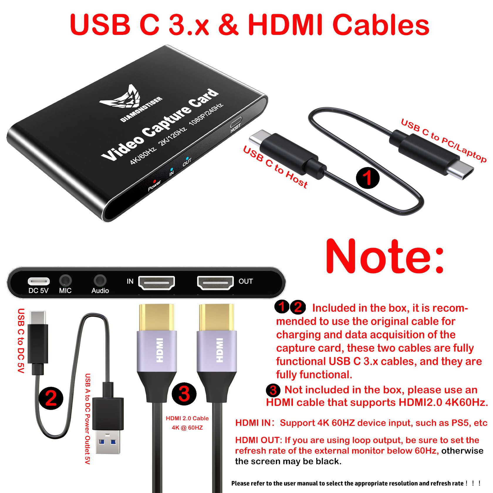 Tarjeta de captura HDMI para streaming y grabación, 4K a 60Hz, 1080p a 240Hz, HDR VRR Passthrough casi cero latencia para PS5, Xbox Series X/S, Nintendo en OBS, Twitch, YouTube