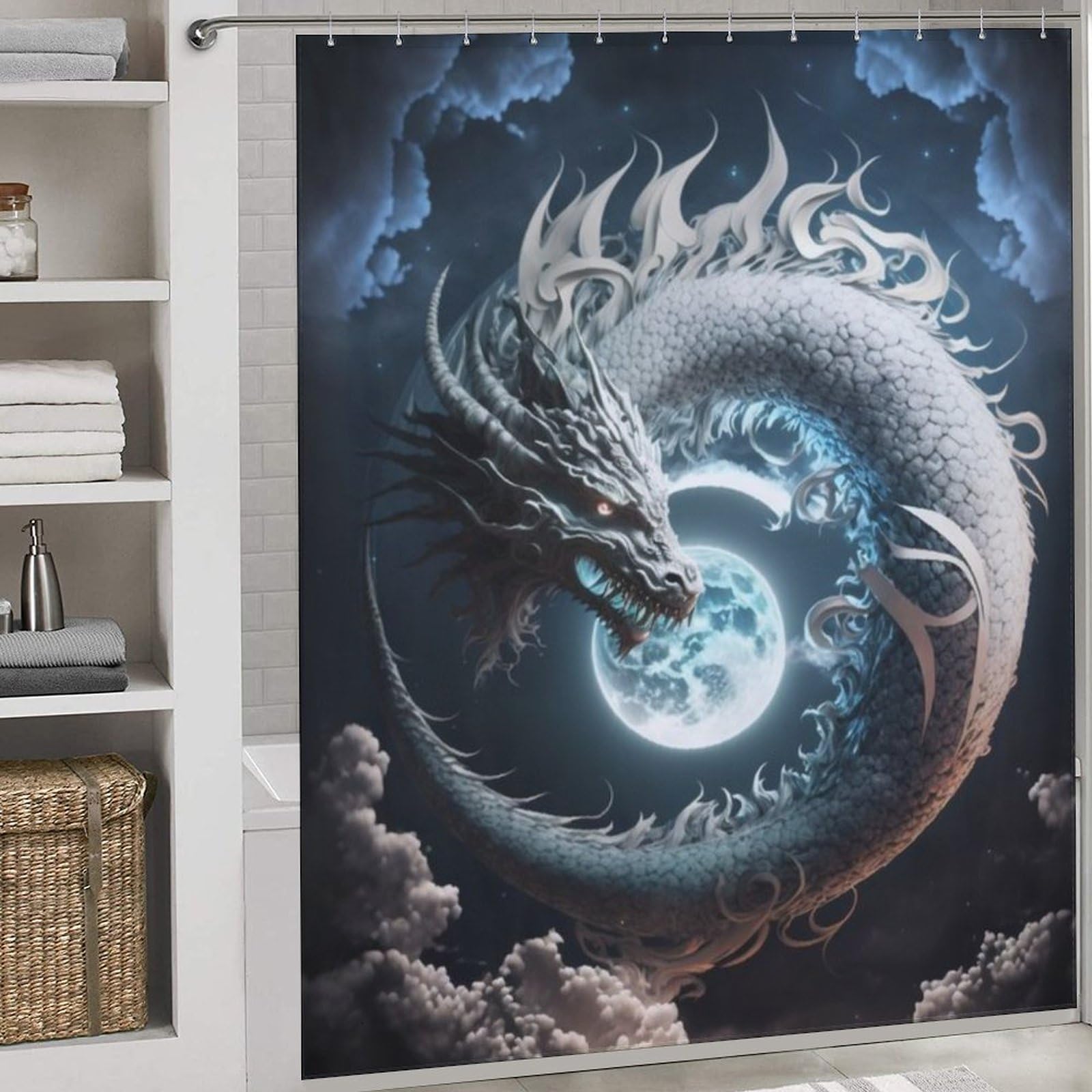 Rideau de douche dragon lavable en machine et tissu étanche