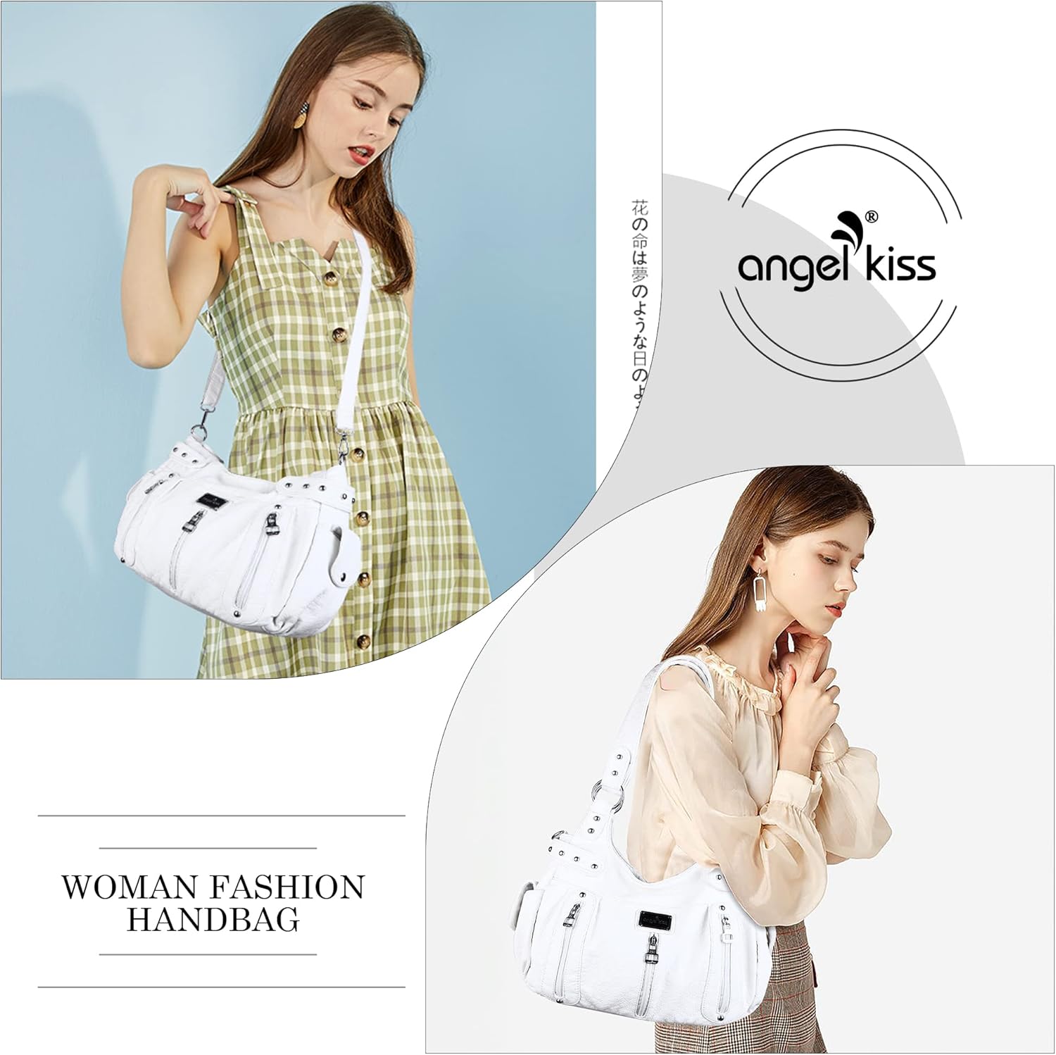 Angel Kiss Large Purses and Handbags for Women Washed Faux Leather Crossbody Hobo Satchel Shoulder Handbag Tote Purse - Image 7