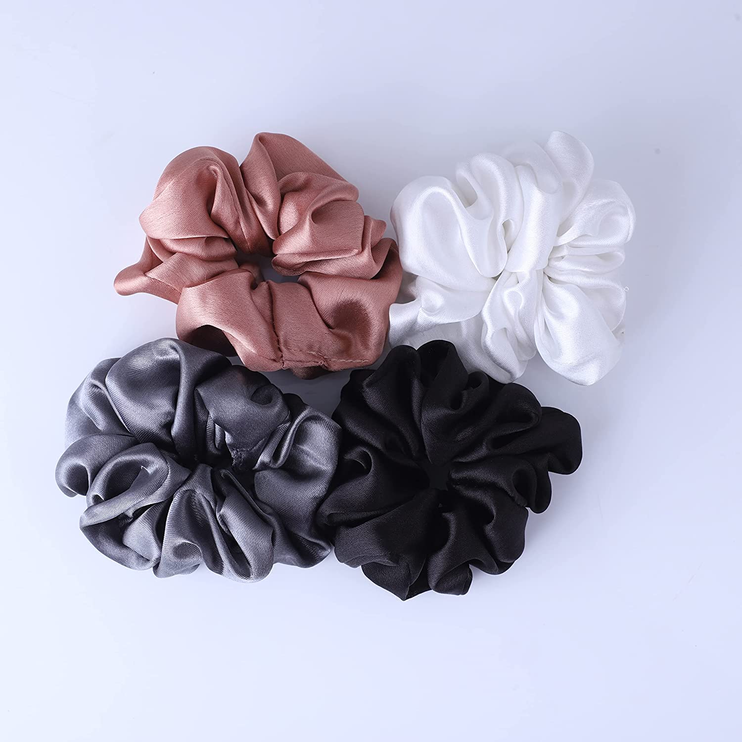 AP SALES Satin Hair Scrunchies for Women and Girls Ties Bands Pack of 4 | Black Grey White Special Wine | USA Multiple Pack|Scrunchy With Elastic Band (TYPE-A) 3