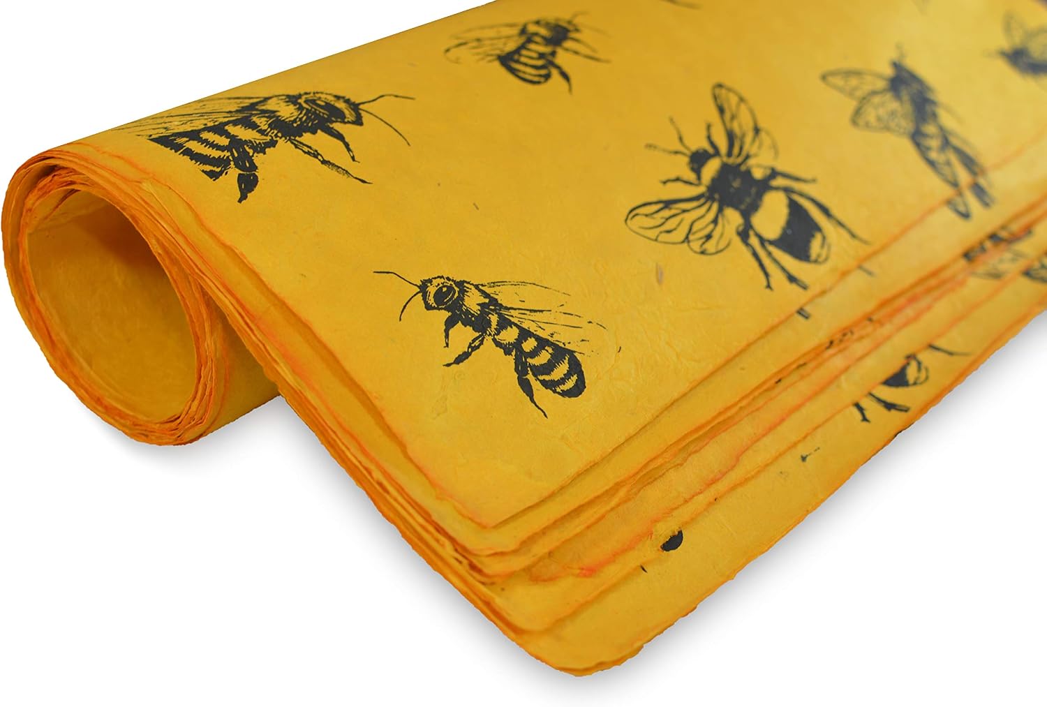 Kathmandu Valley Co. Sustainable Wrapping Paper Handmade from Tree-Free Lokta Paper. Reusable Gift Wrap 10 Sheets 20x30 inches. Made in Nepal. (Busy Bee)