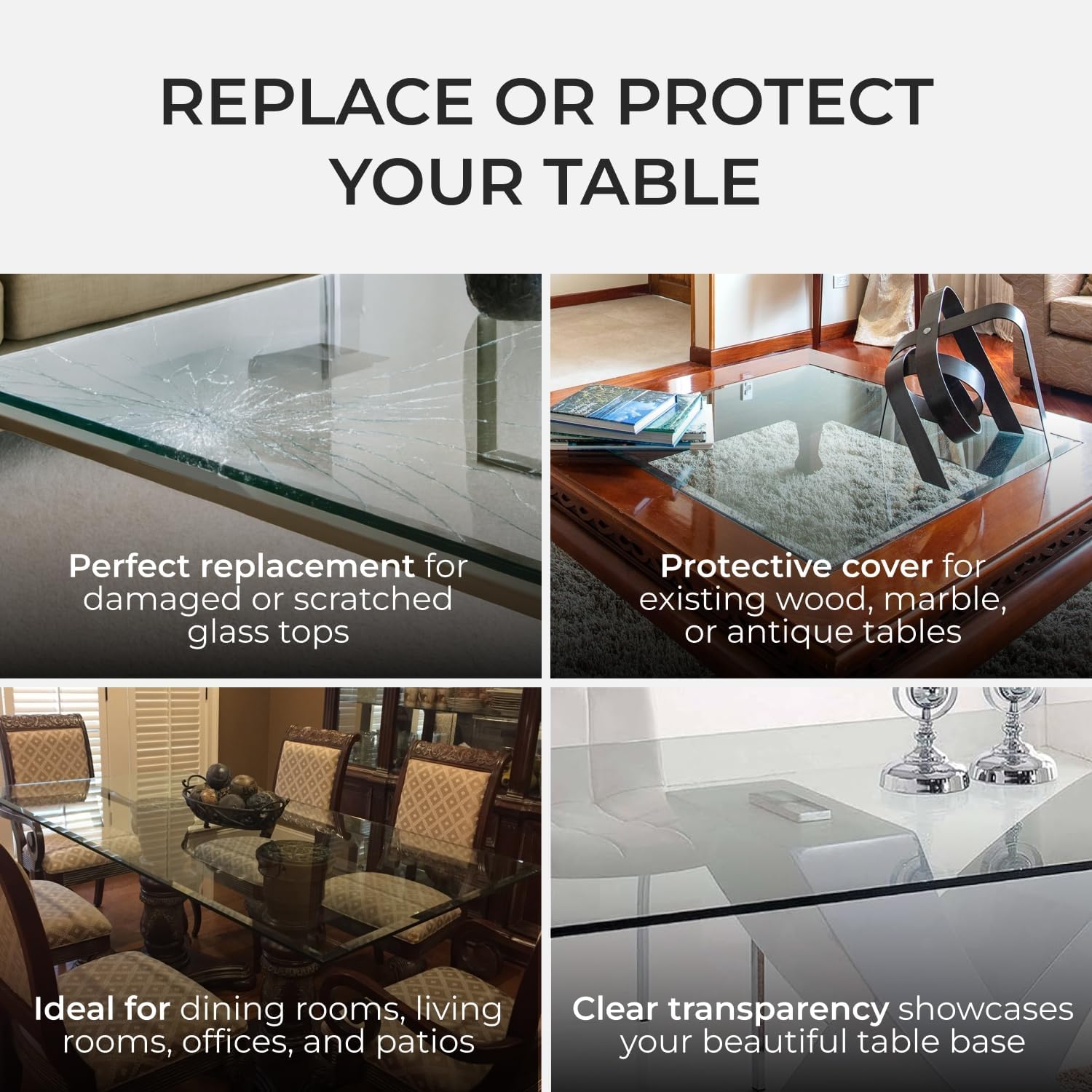 Fab Glass and Mirror 24 x 36 Rectangle Glass Table Top - Clear Tempered Glass Replacement - 3/8" Thick Bevel Edge - Premium Quality for Dining Coffee Tables