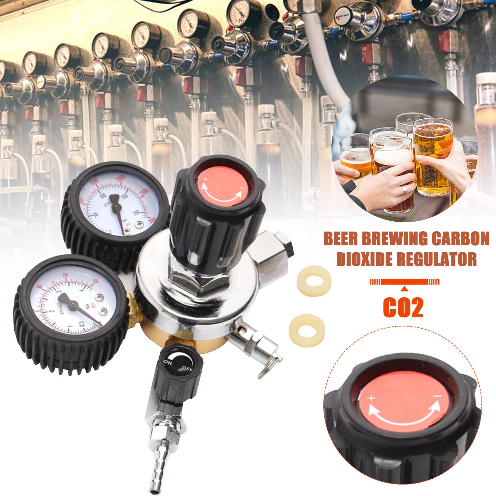 Reductor de presión regulador de presión CO2 dióxido de carbono reductor de presión Dual Manómetro W21.8 R134A A/C Regulador de presión para cerveza, dispensador de cerveza