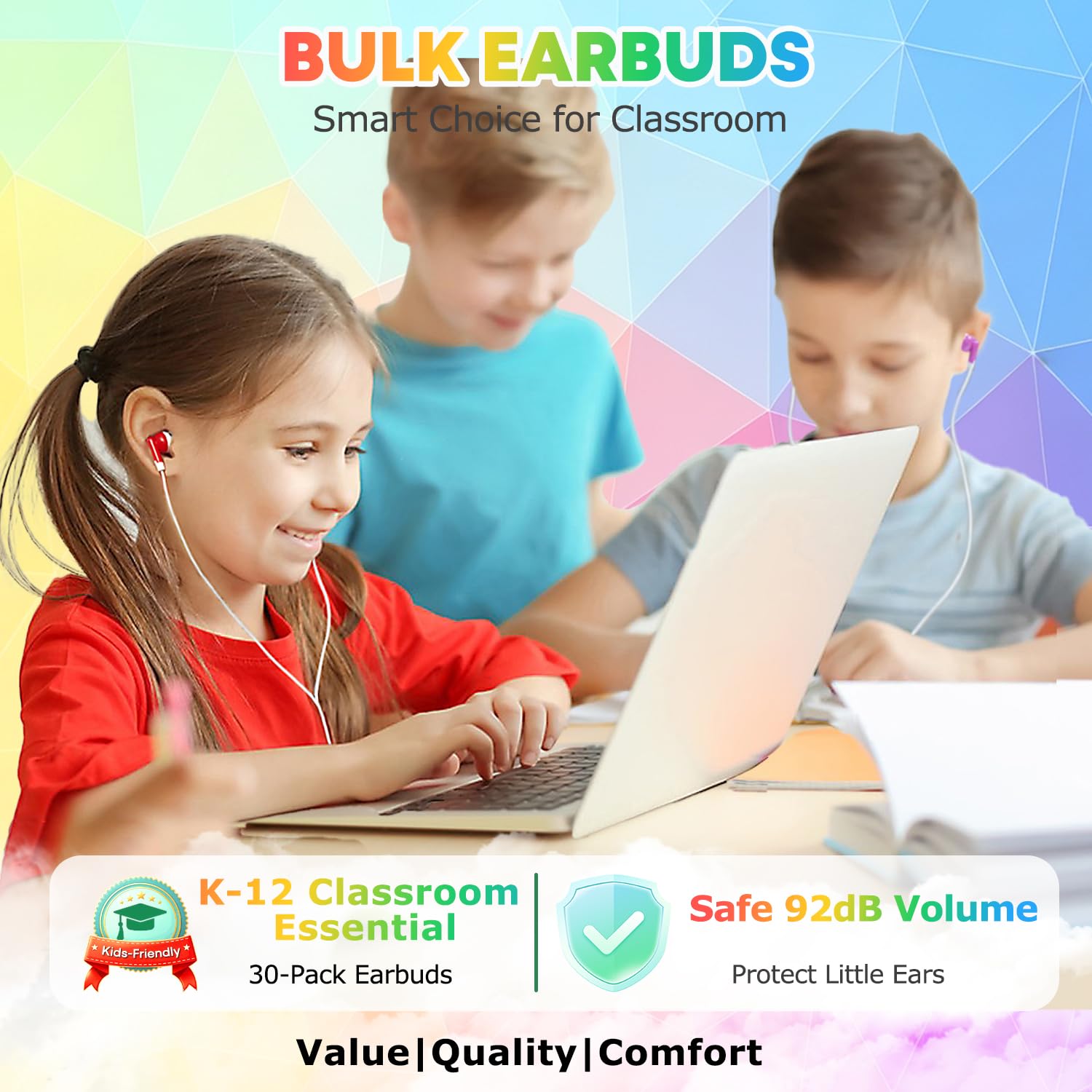 Confezione da 30 auricolari per aula per bambini, per classe, ragazzi, ragazze, adulti (8 colori misti)