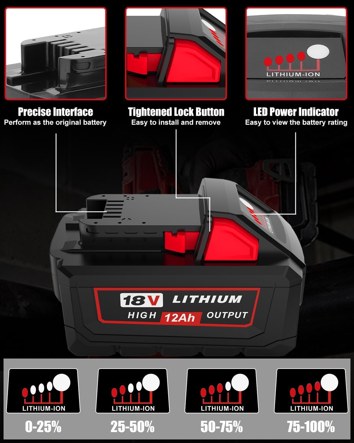 12000mAh 48-11-1815 Replacement for Milwaukee 18 Volt Batteries, Compatible with Milwaukee 18V Drill, Hammer Drill,Vacuum, Impact Driver(Multi-2pc)