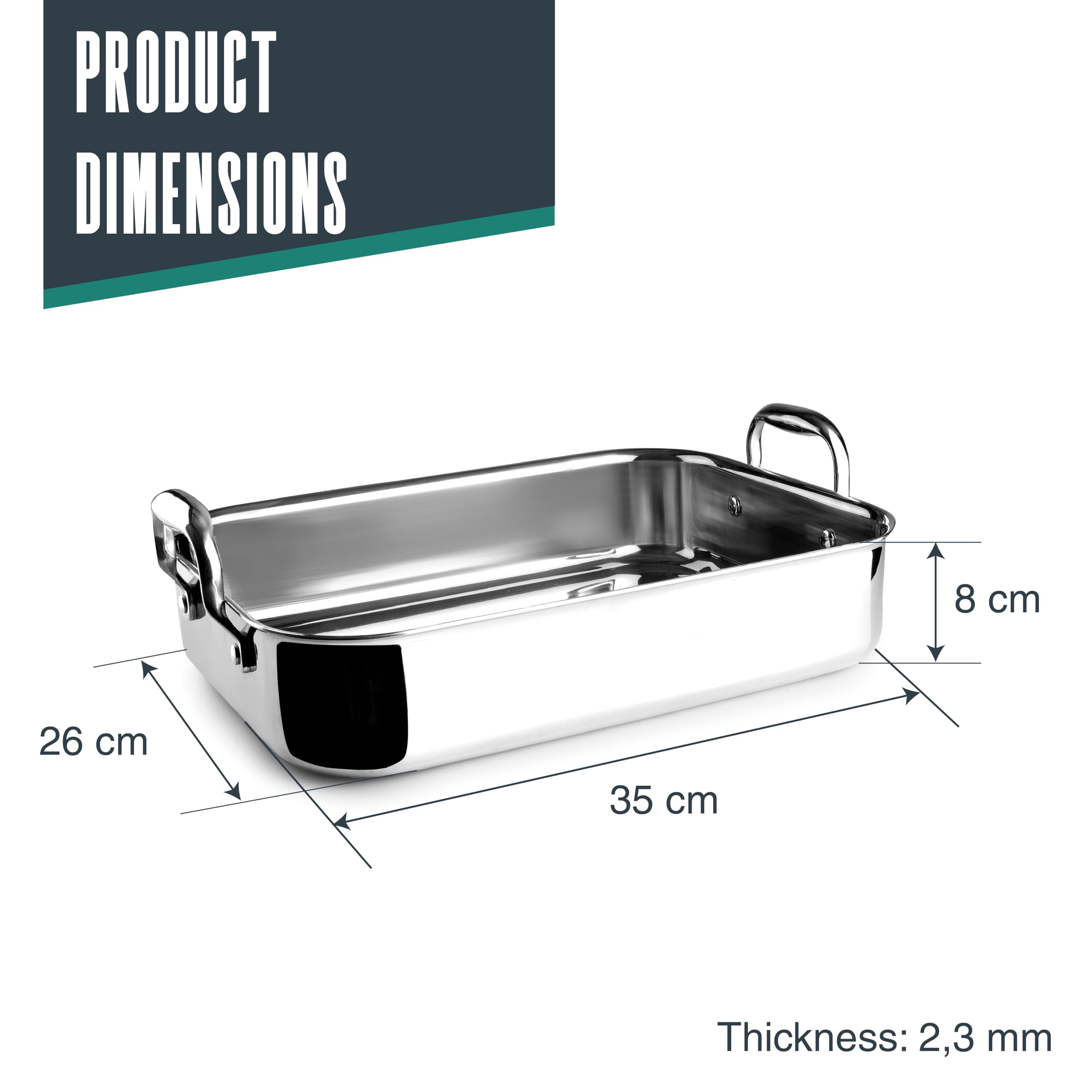 Lacor 60865.0-60865 - TriChef Bratform, 35 x 26 cm, 5 Liter, Edelsta... | Langlebiges Profi-Utensil; entwickelt für optimale Leistung und schnelle, unkomplizierte Reinigung in der Spülmaschine