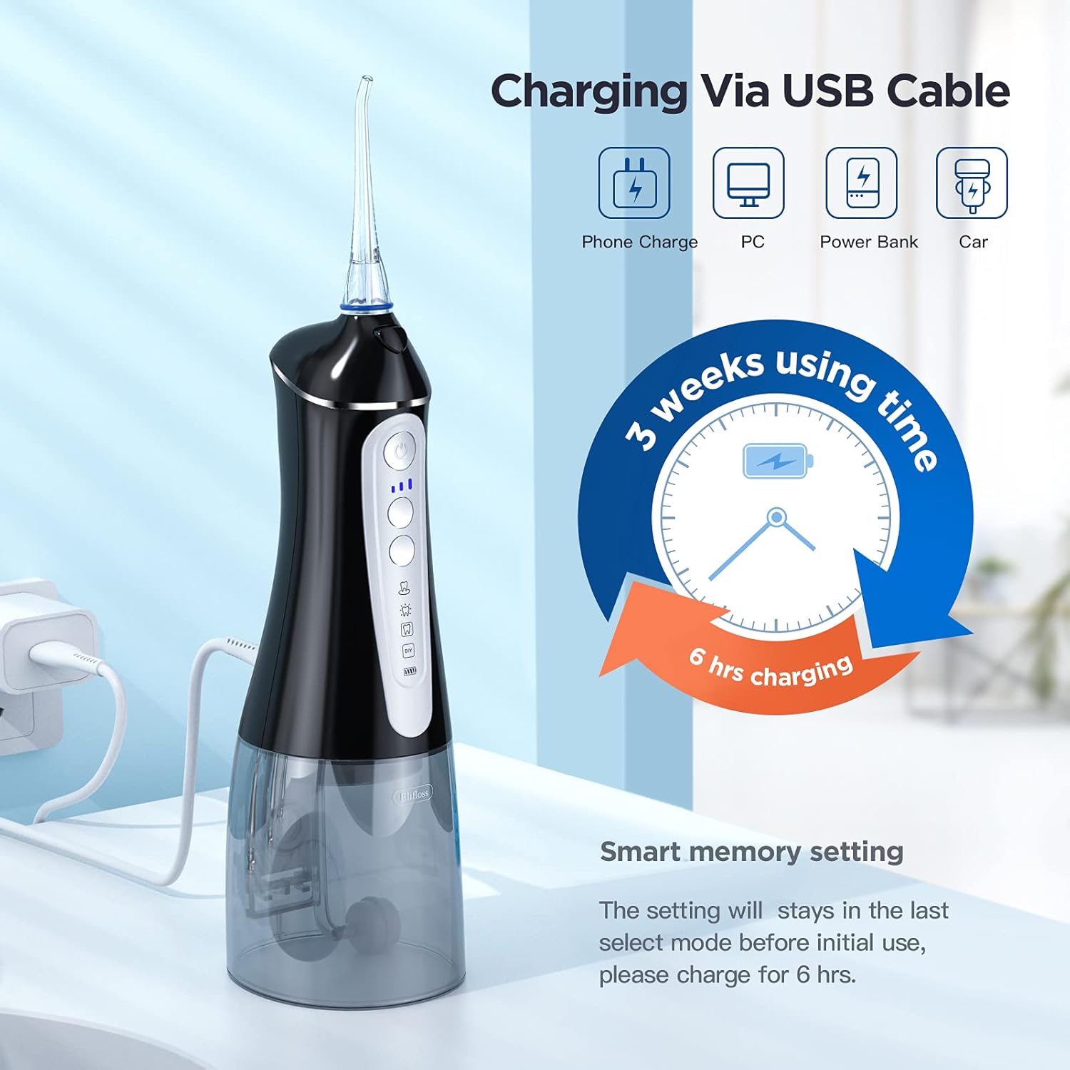 Water flosser Elifloss Oral Irrigator with 4 Modes,7 Jet Tips, Rechargeable Plaque Remover IPX7 Waterproof 320ml Detachable Tank Water flossers for Teeth Clean Braces & Bridges Care Home & Travel : Beauty & Personal Care