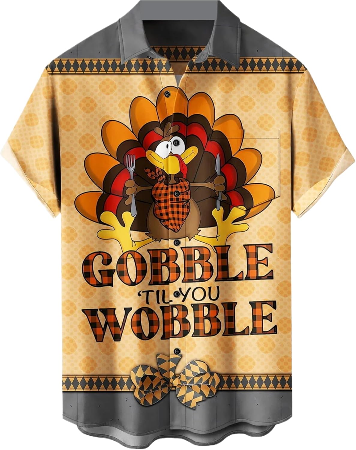 YBHUO Mens Thanksgiving Shirt Turkey Print Short Sleeve Hawaiian Bowling Casual Button Down Shirts