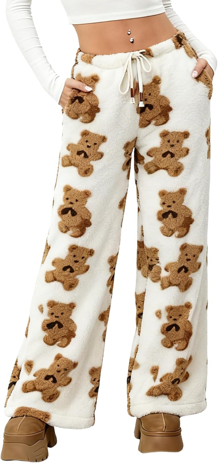 Ivicoer Women's Warm Fleece Pajama Pants Fluffy Plush Cute Printed Elastic Waist Winter Warm Soft Pj Bottoms - Image 2