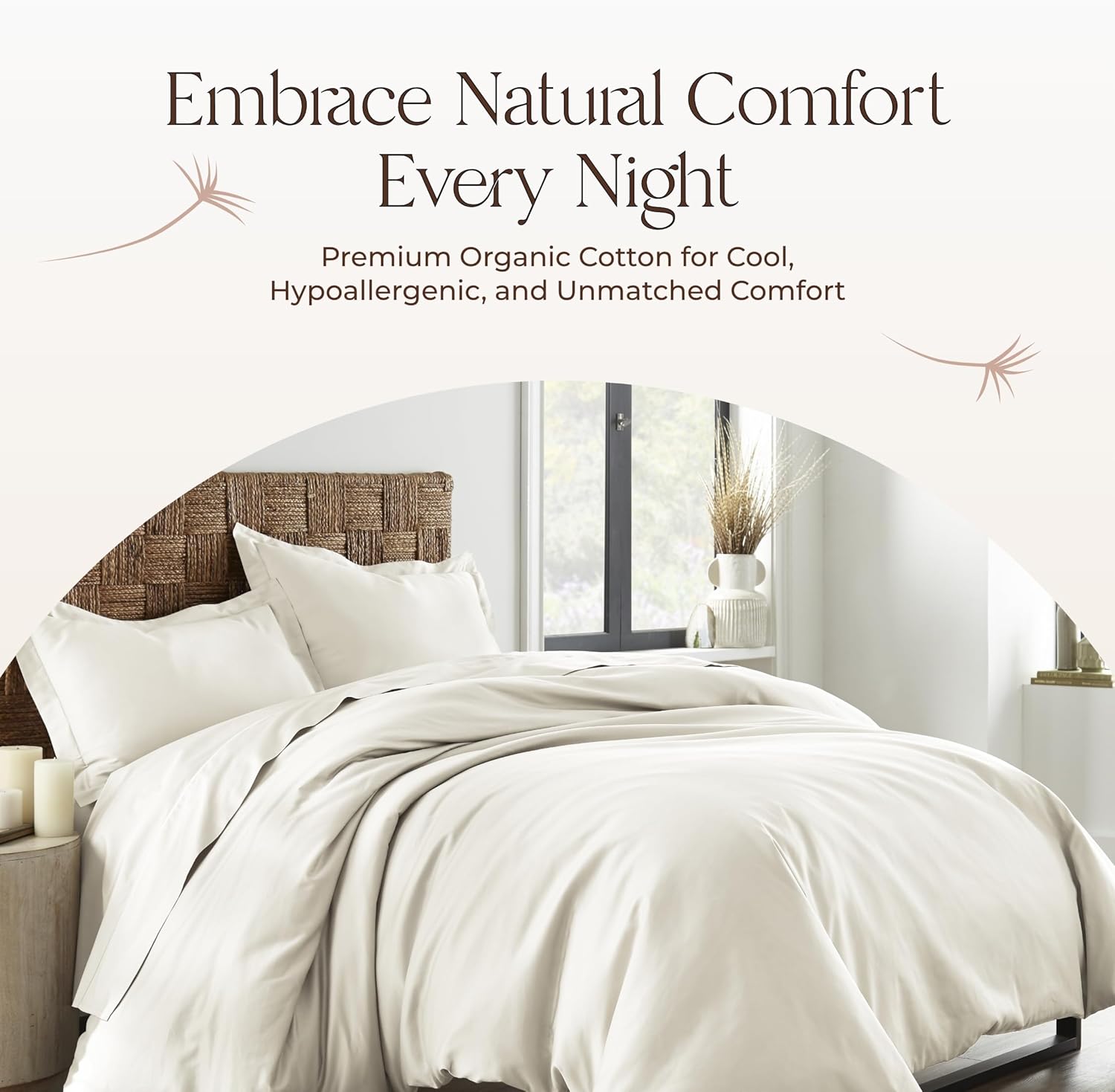 100% Organic Cotton Duvet Cover Queen Size - Naturally Soft Lightweight & Cooling Duvet Cover Set with Decorative Shams - Premium GOTS Certified 500 Thread Count Sateen Weave (Natural, Full/Queen)