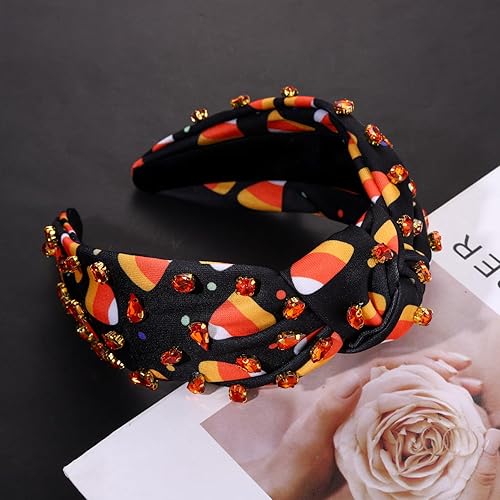 Miniatura 4 de PHALIN Diadema de Halloween para mujer, accesorios de Halloween con diamantes de imitación, caramelo, calabaza, fantasma, diadema anudada,